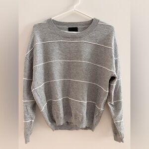 Small grey and white piped striped sweater